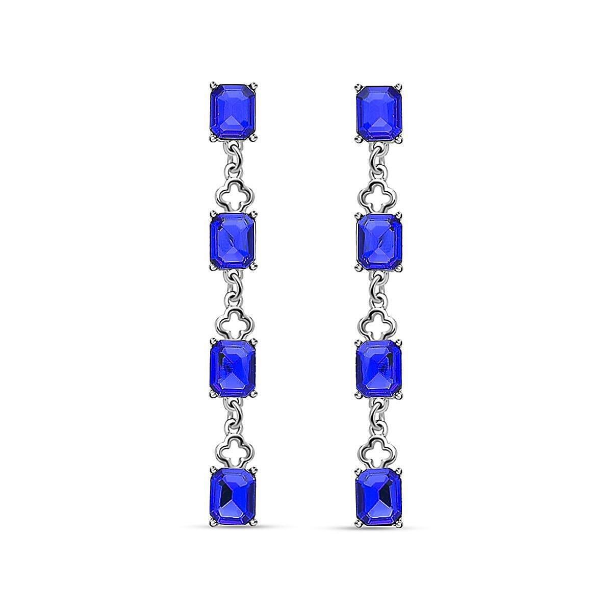 2 Piece Set - Simulated Blue Sapphire Station Necklace (Size 22-2 Inch Ext) and Dangle Earrings
