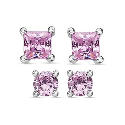 Closeout Deal Set of Simulated Pink Sapphire Stud Earrings