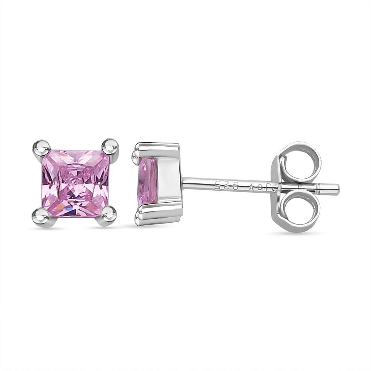 Closeout Deal - Set of 2 - Simulated Pink Sapphire Stud Earrings in Rhodium Sterling Silver