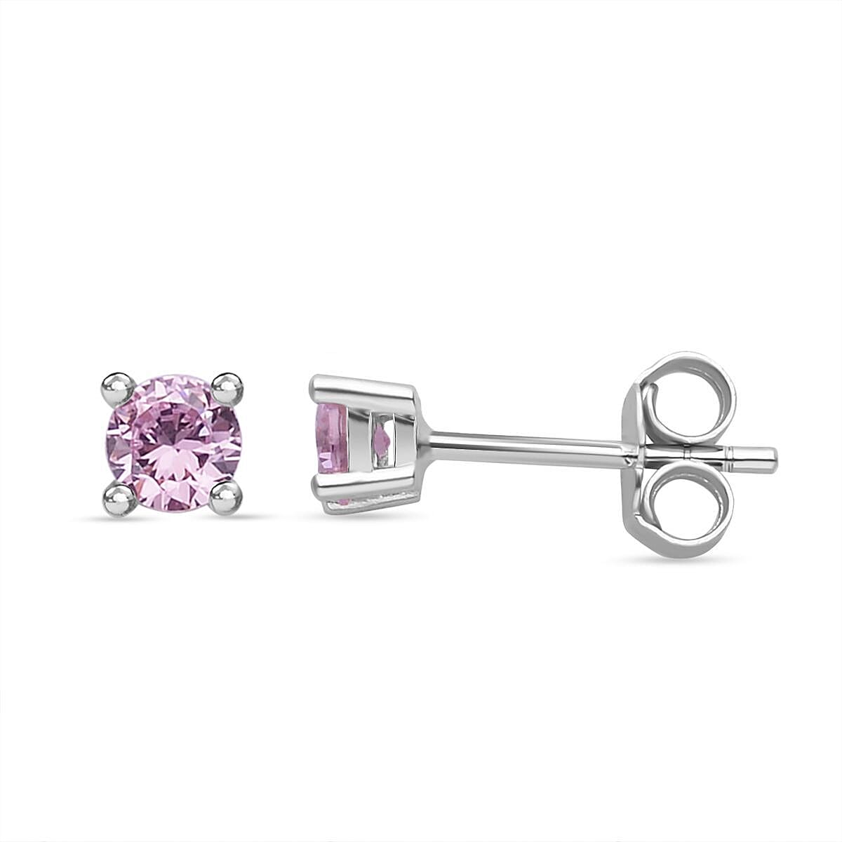 Closeout Deal - Set of 2 - Simulated Pink Sapphire Stud Earrings in Rhodium Sterling Silver