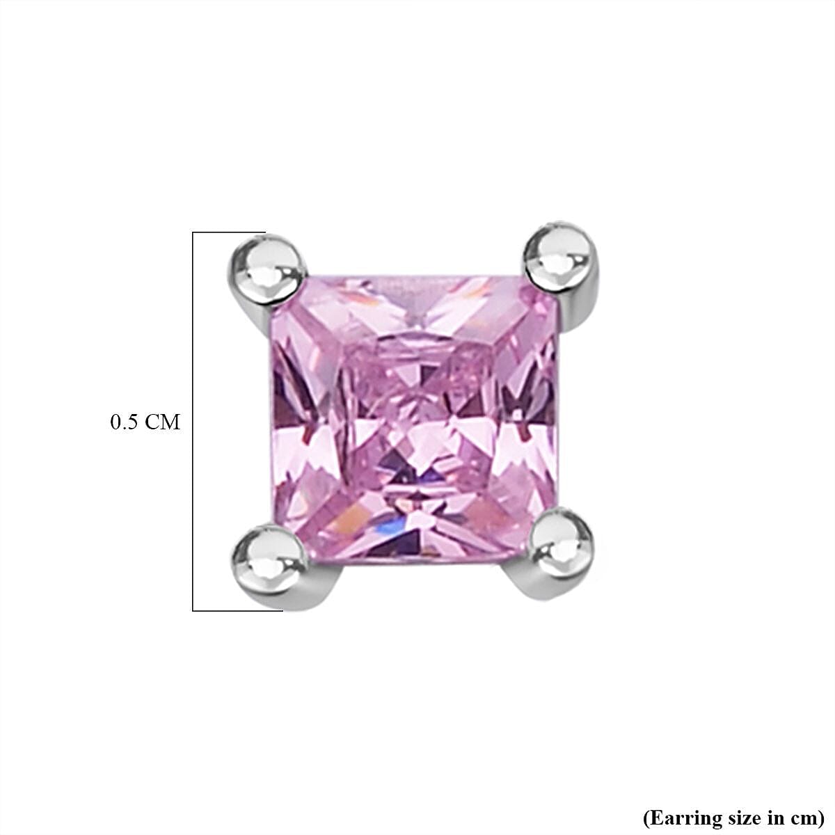 Closeout Deal - Set of 2 - Simulated Pink Sapphire Stud Earrings in Rhodium Sterling Silver