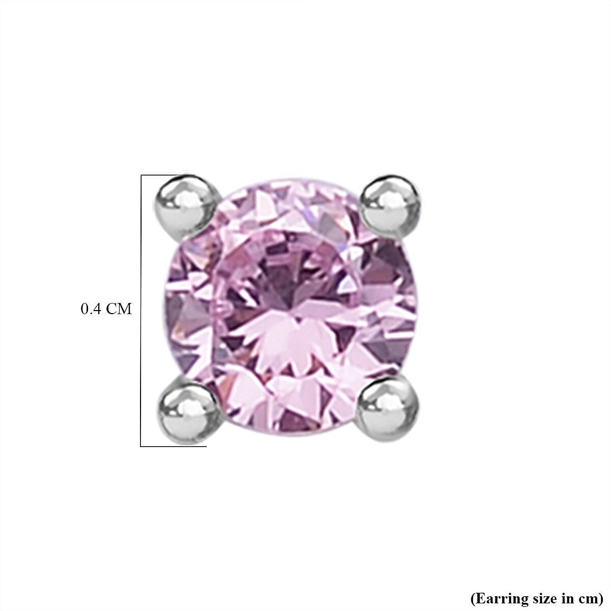 Closeout Deal - Set of 2 - Simulated Pink Sapphire Stud Earrings in Rhodium Sterling Silver