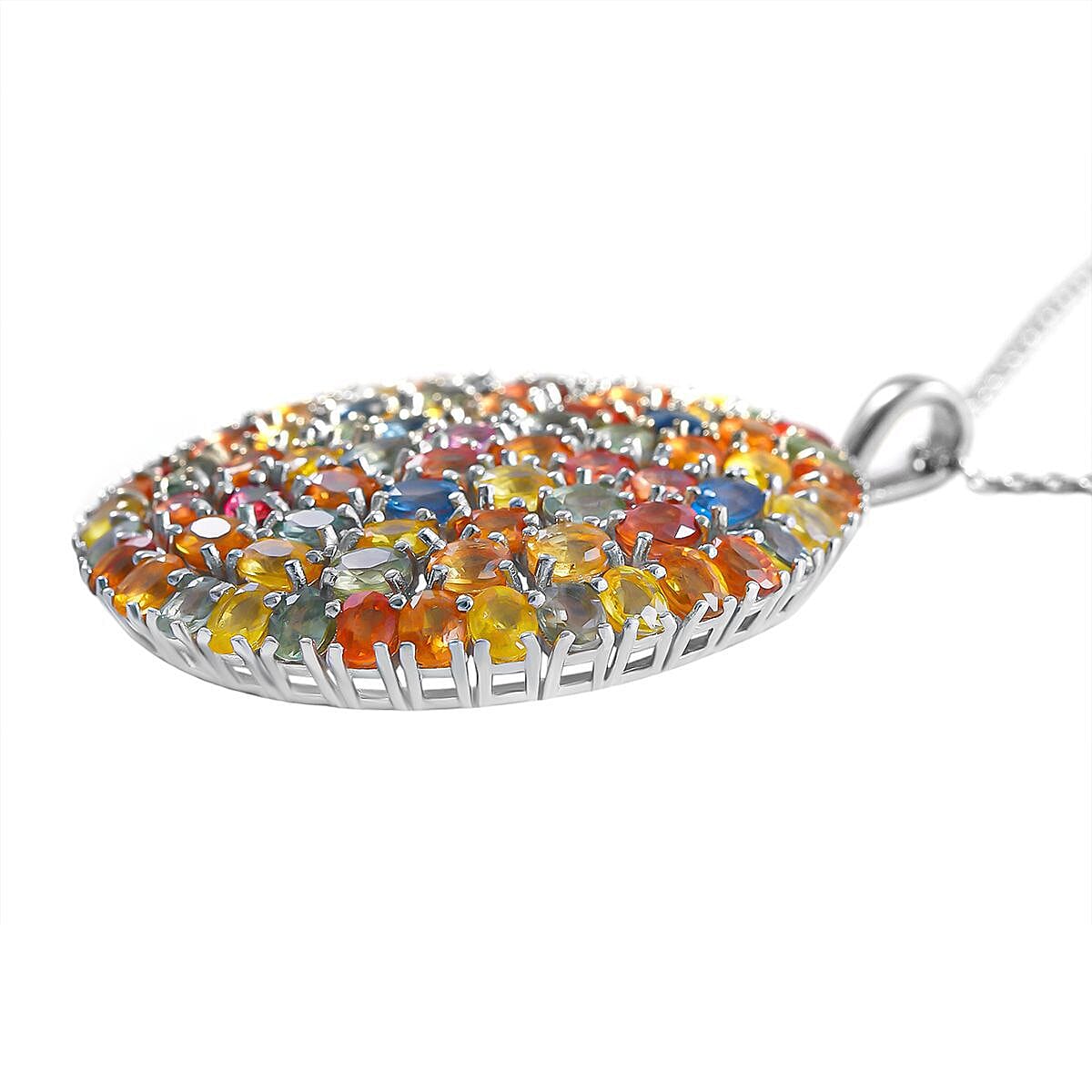 Rainbow Sapphire Pendant with Chain (Size 20) in Sterling Silver 18.68 Ct, Silver Wt. 11 Gms