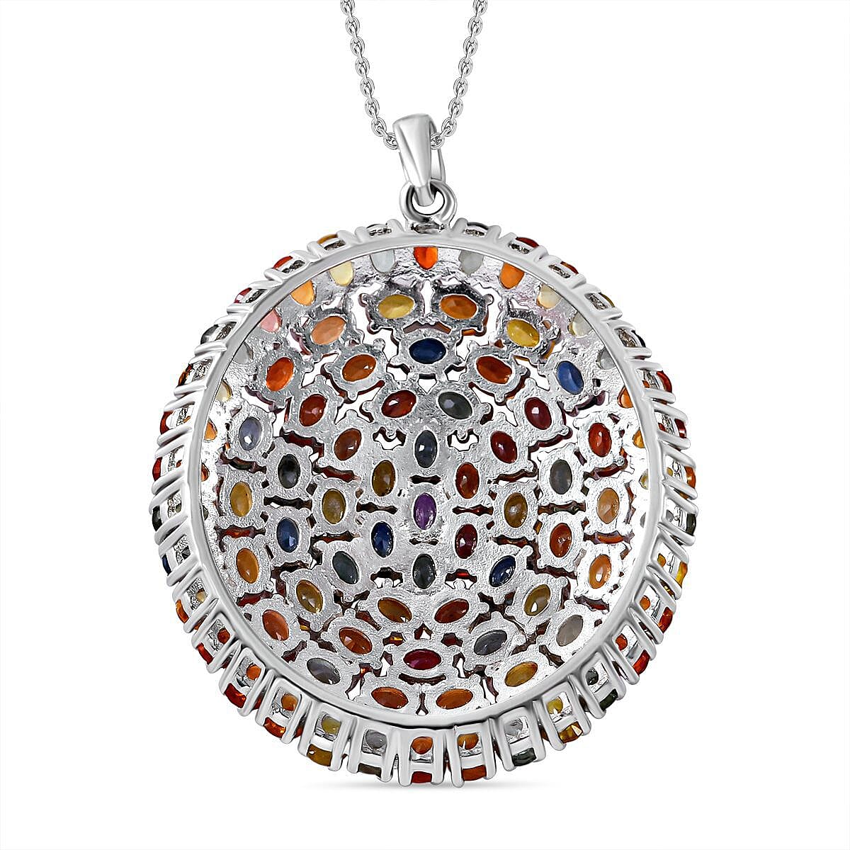 Rainbow Sapphire Pendant with Chain (Size 20) in Sterling Silver 18.68 Ct, Silver Wt. 11 Gms