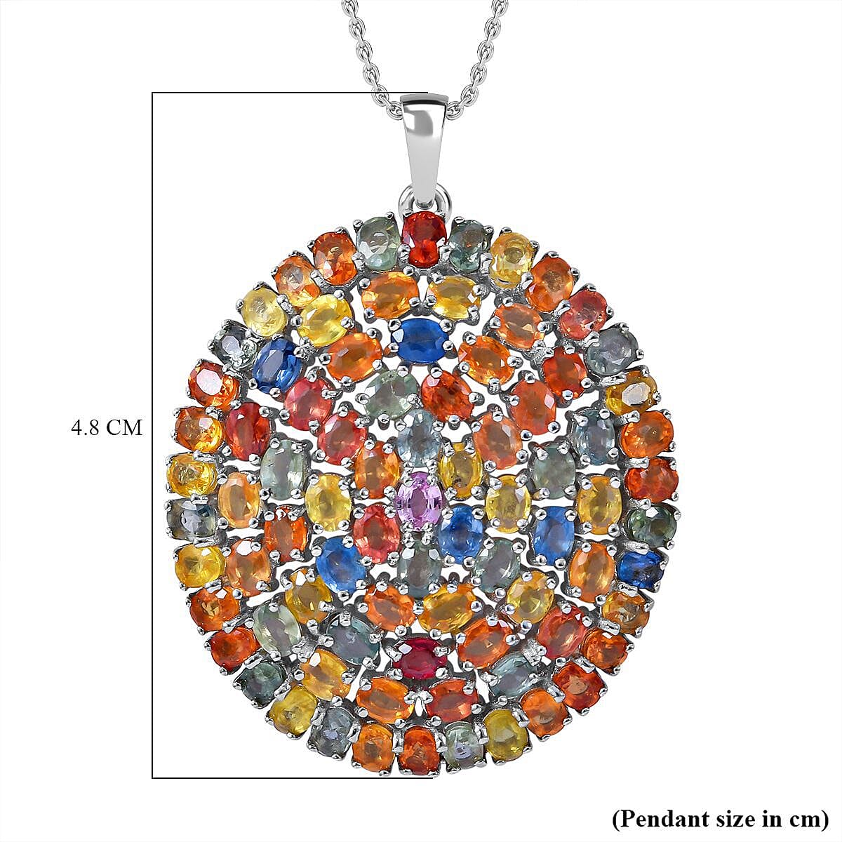 Rainbow Sapphire Pendant with Chain (Size 20) in Sterling Silver 18.68 Ct, Silver Wt. 11 Gms