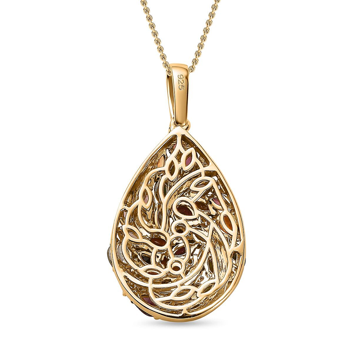 Multi-Tourmaline & Natural Zircon Cluster Pendant with Chain (Size 20) in 18K Vermeil Yellow Gold Plated Sterling Silver 3.20 Ct, Silver Wt. 5.60 Gms