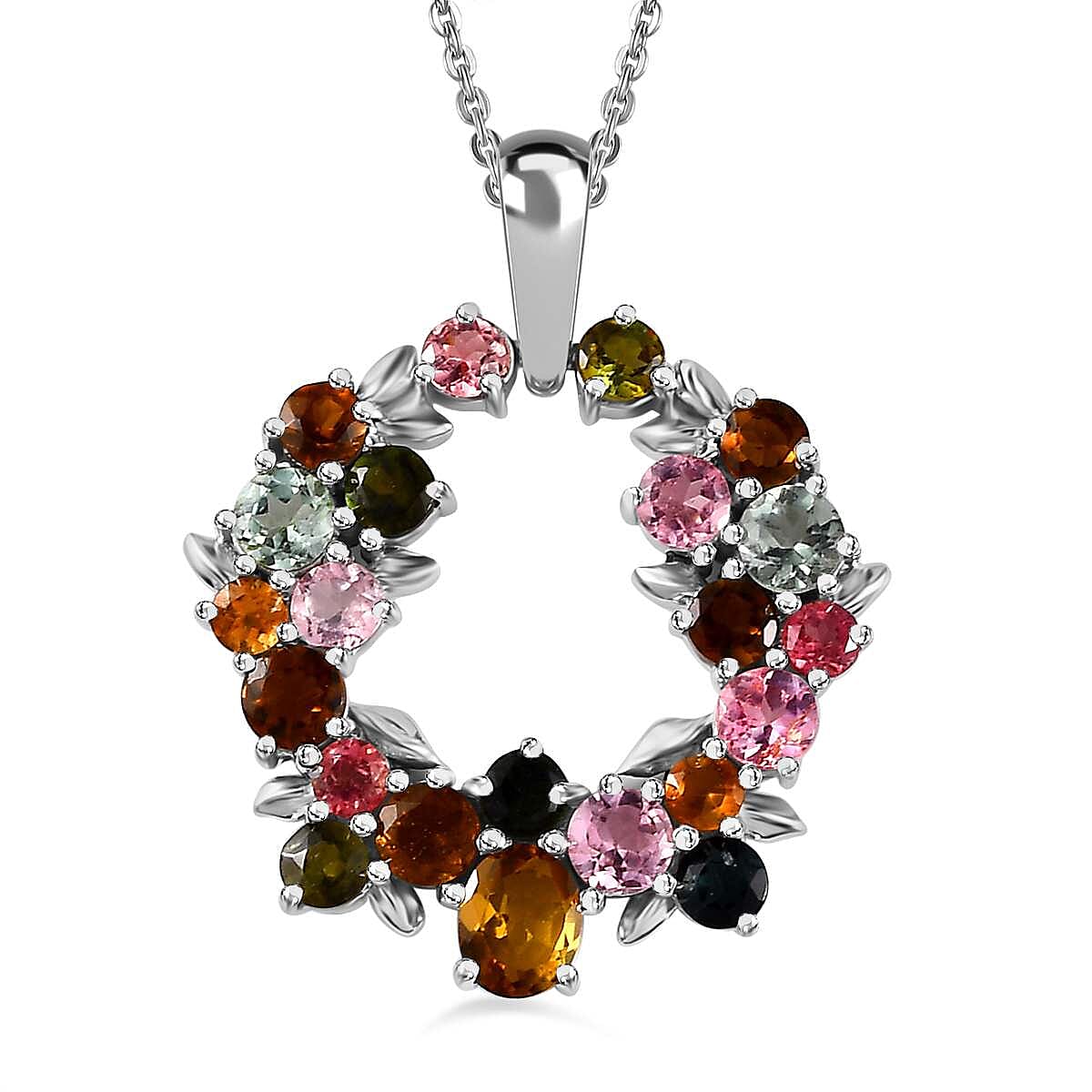 Multi-Tourmaline Pendant with Chain (Size 20) in Platinum Overlay Sterling Silver 3.10 Ct, Silver Wt 5.60 GM