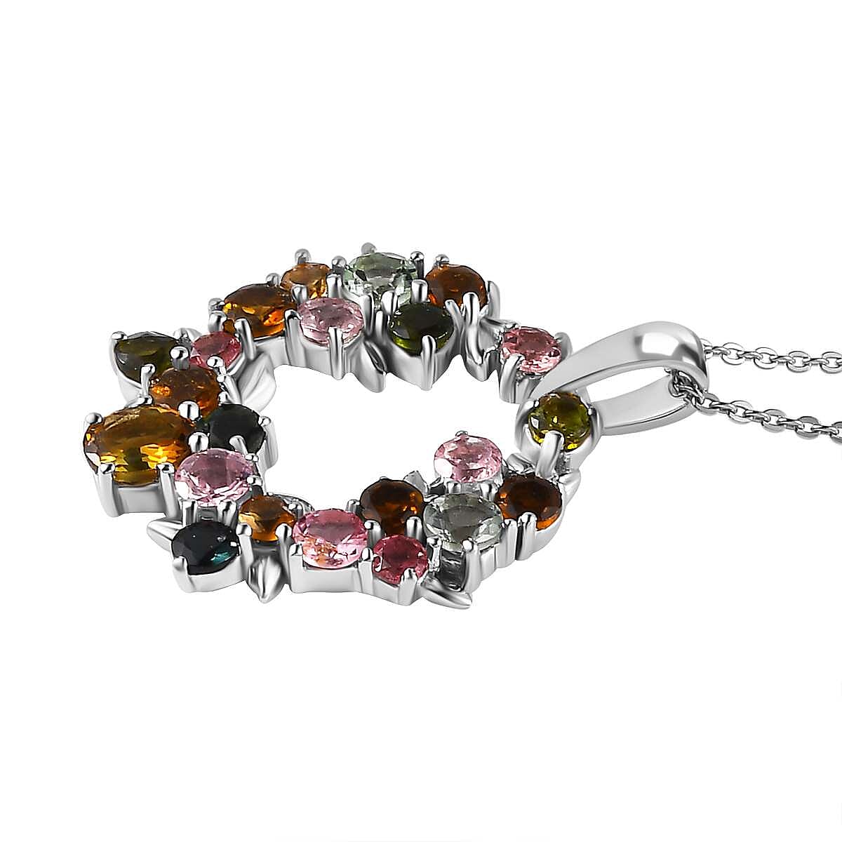 Multi-Tourmaline Pendant with Chain (Size 20) in Platinum Overlay Sterling Silver 3.10 Ct, Silver Wt 5.60 GM