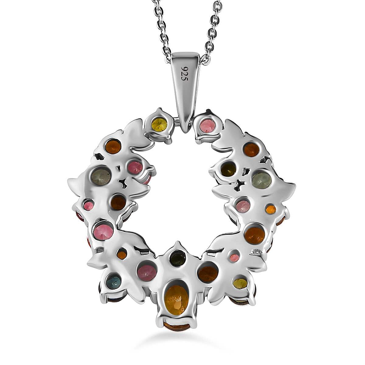 Multi-Tourmaline Pendant with Chain (Size 20) in Platinum Overlay Sterling Silver 3.10 Ct, Silver Wt 5.60 GM