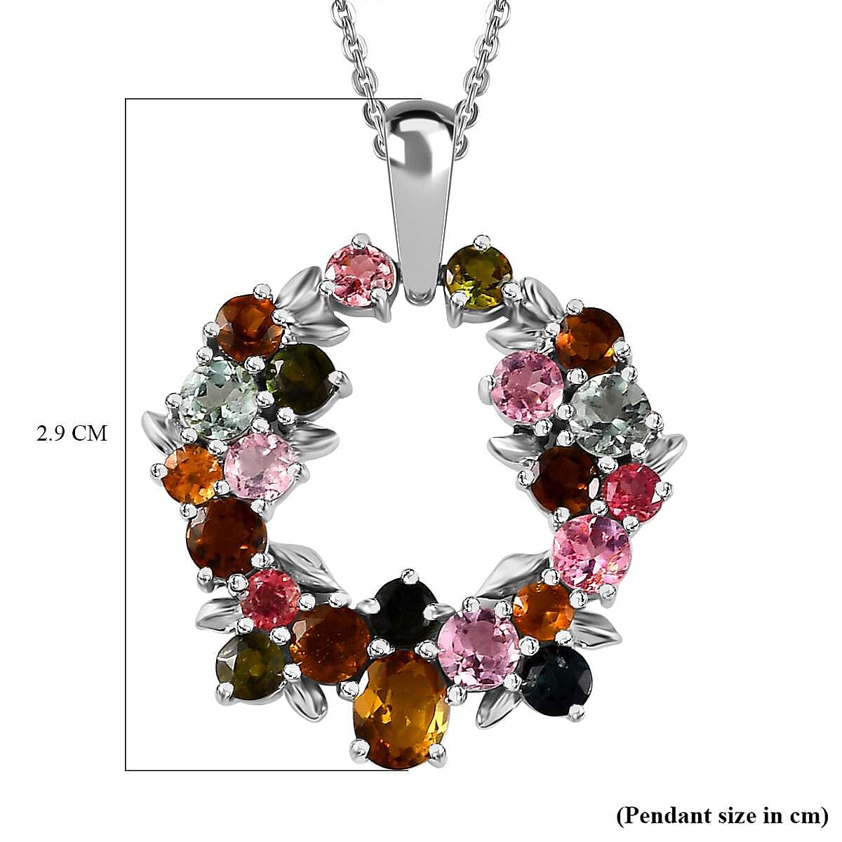 Multi-Tourmaline Pendant with Chain (Size 20) in Platinum Overlay Sterling Silver 3.10 Ct, Silver Wt 5.60 GM