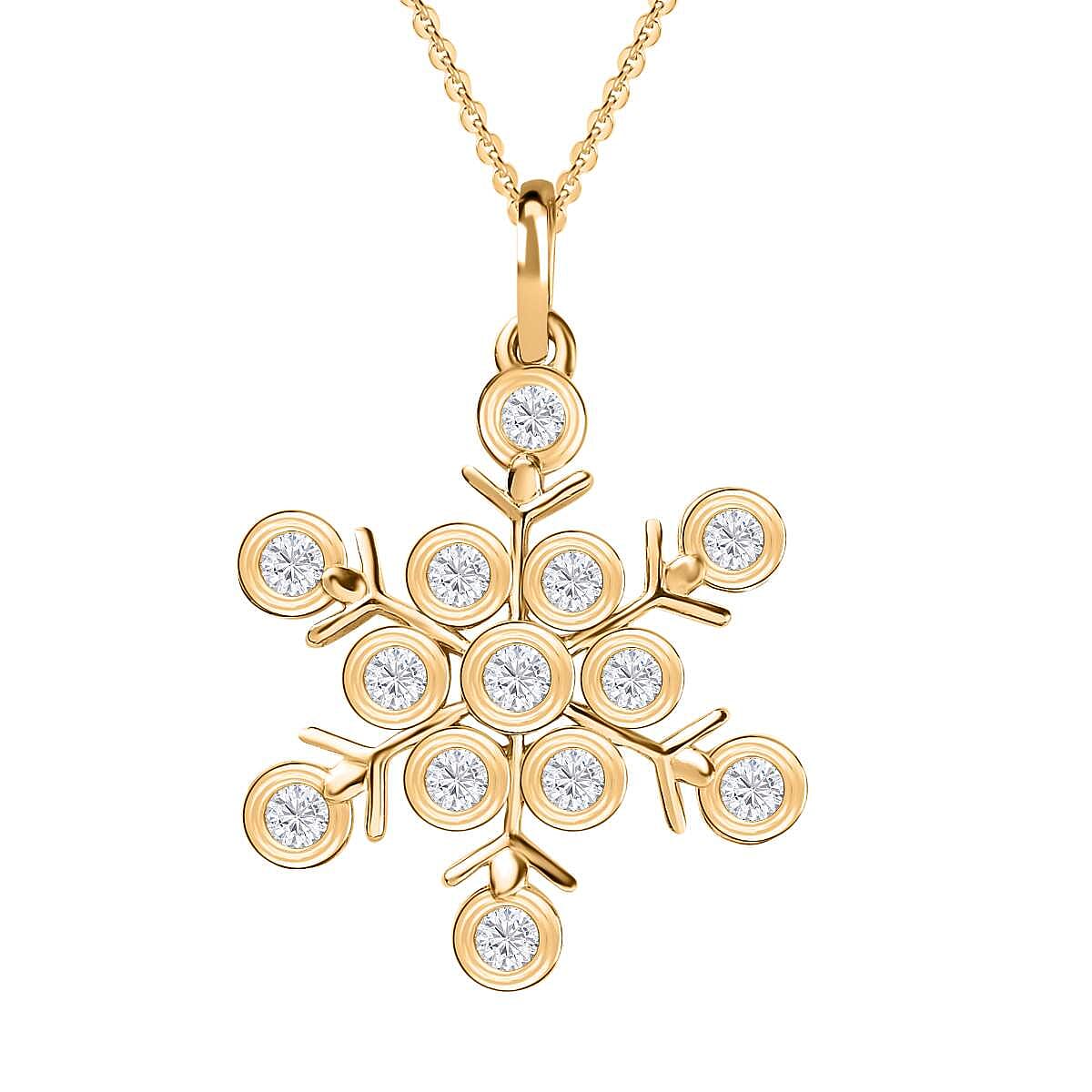 Moissanite Snowflake Pendant with Chain (Size 20) in 18K Yellow Gold Vermeil Plated Sterling Silver 1.15 Ct, Silver Wt 5.92 GM