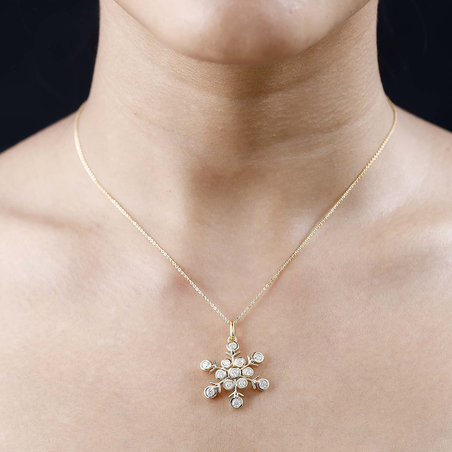 Moissanite Snowflake Pendant with Chain (Size 20) in 18K Yellow Gold Vermeil Plated Sterling Silver 1.15 Ct, Silver Wt 5.92 GM