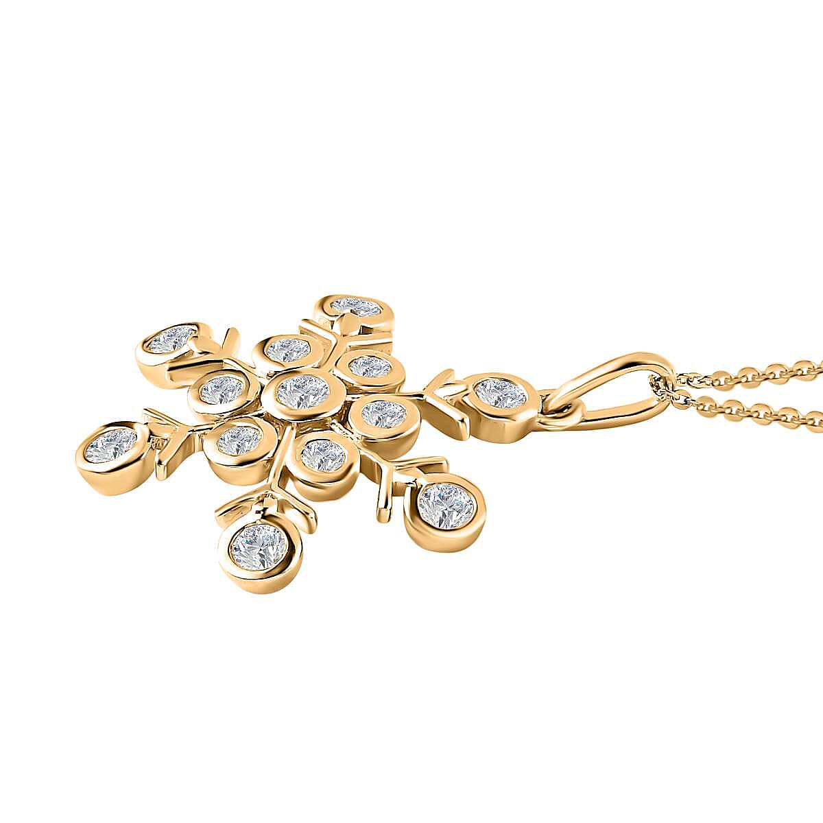 Moissanite Snowflake Pendant with Chain (Size 20) in 18K Yellow Gold Vermeil Plated Sterling Silver 1.15 Ct, Silver Wt 5.92 GM