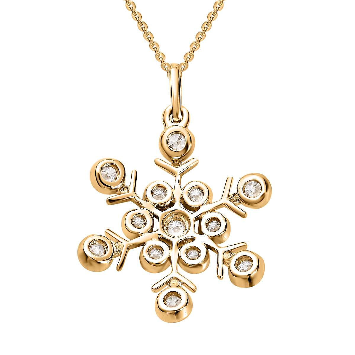 Moissanite Snowflake Pendant with Chain (Size 20) in 18K Yellow Gold Vermeil Plated Sterling Silver 1.15 Ct, Silver Wt 5.92 GM