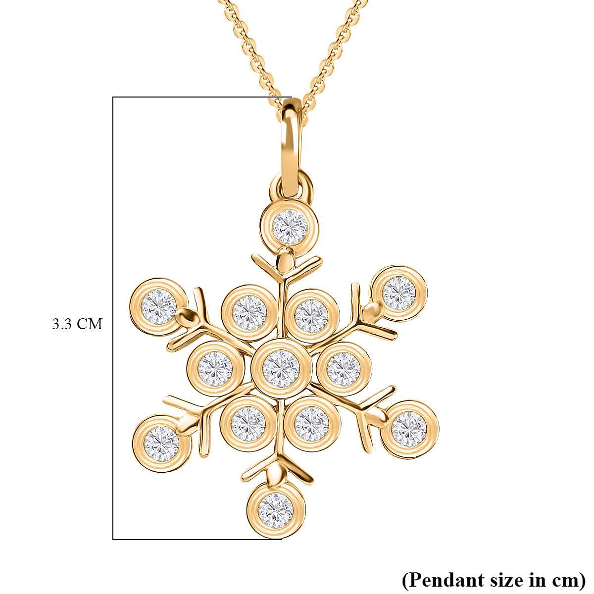 Moissanite Snowflake Pendant with Chain (Size 20) in 18K Yellow Gold Vermeil Plated Sterling Silver 1.15 Ct, Silver Wt 5.92 GM
