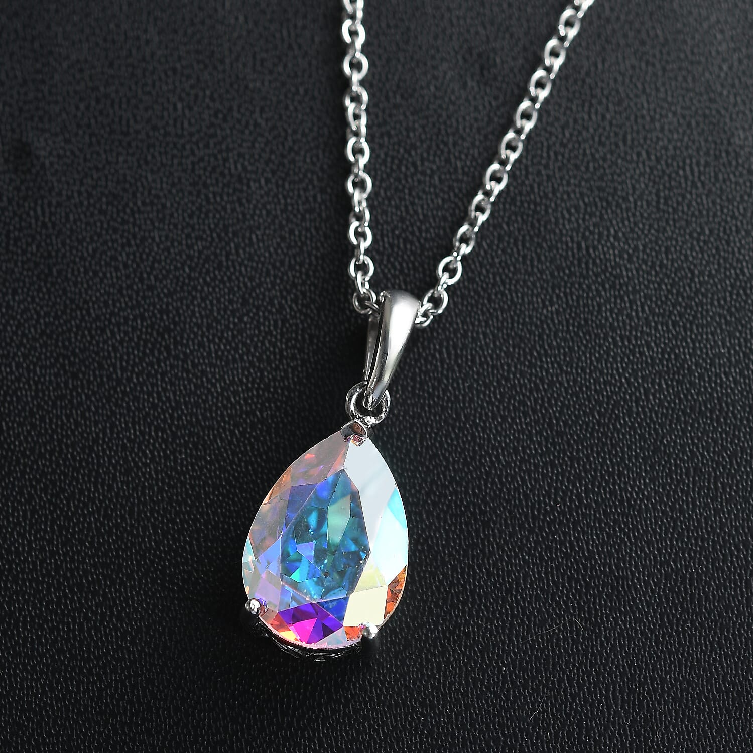 AB Finest Austrian Crystal Platinum Overlay Sterling Silver Solitaire Pendant with Stainless Steel Chain (Size 20) 4.85 Ct.