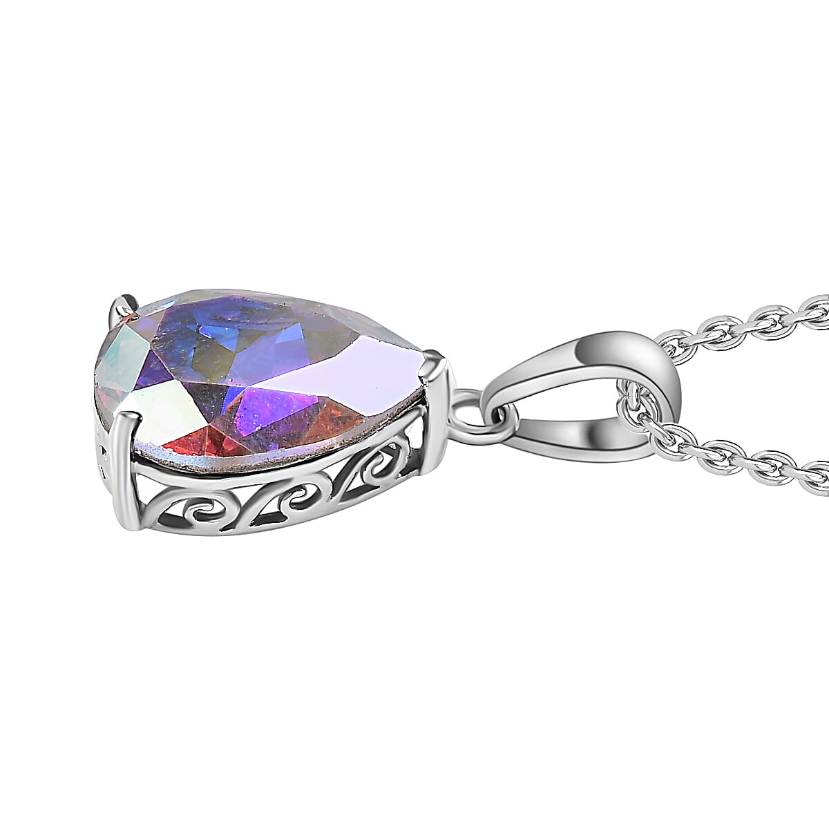 AB Finest Austrian Crystal Platinum Overlay Sterling Silver Solitaire Pendant with Stainless Steel Chain (Size 20) 4.85 Ct.