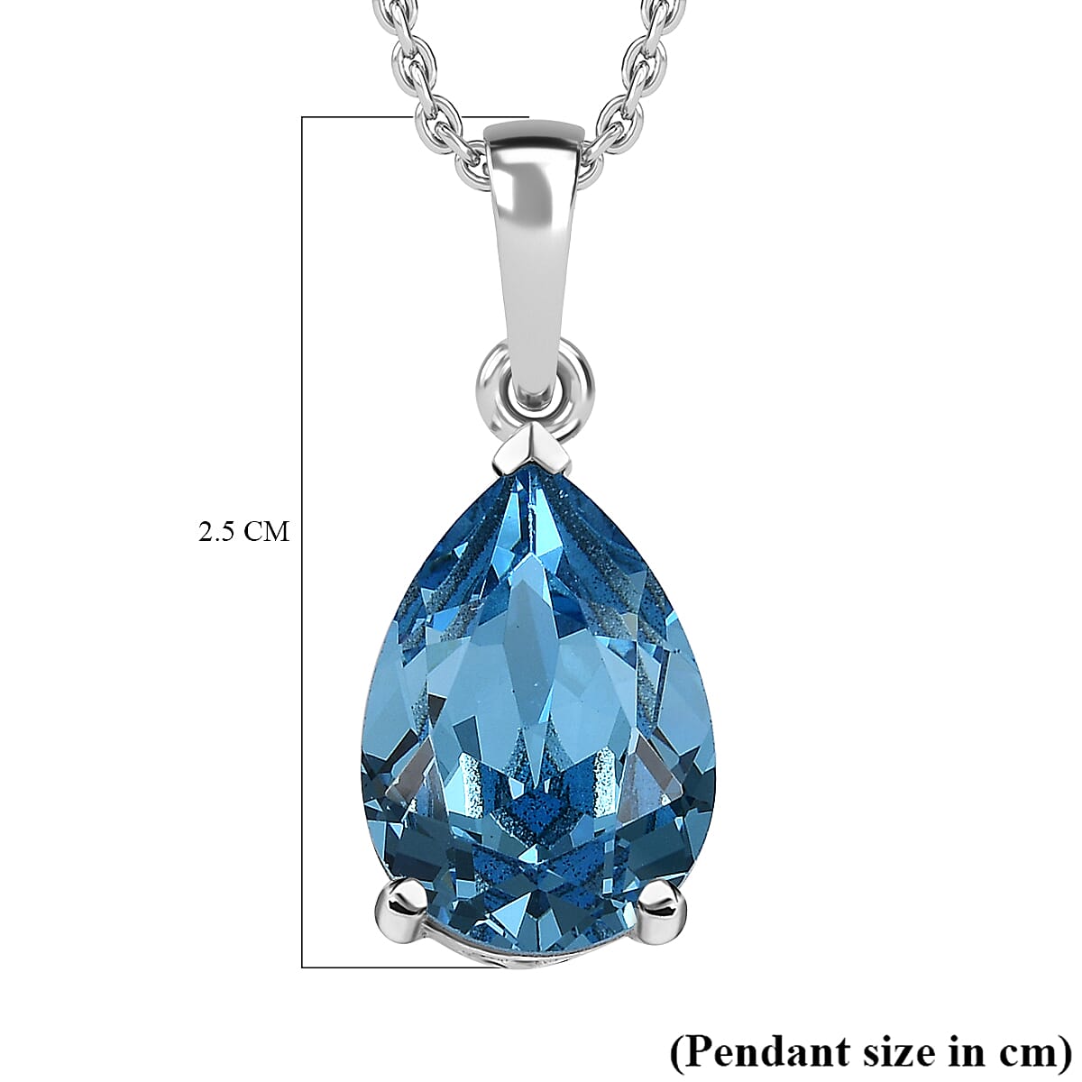  Light Blue Austrian Crystal Platinum Overlay Sterling Silver Solitaire Pendant with Stainless Steel Chain 4.85 Ct.