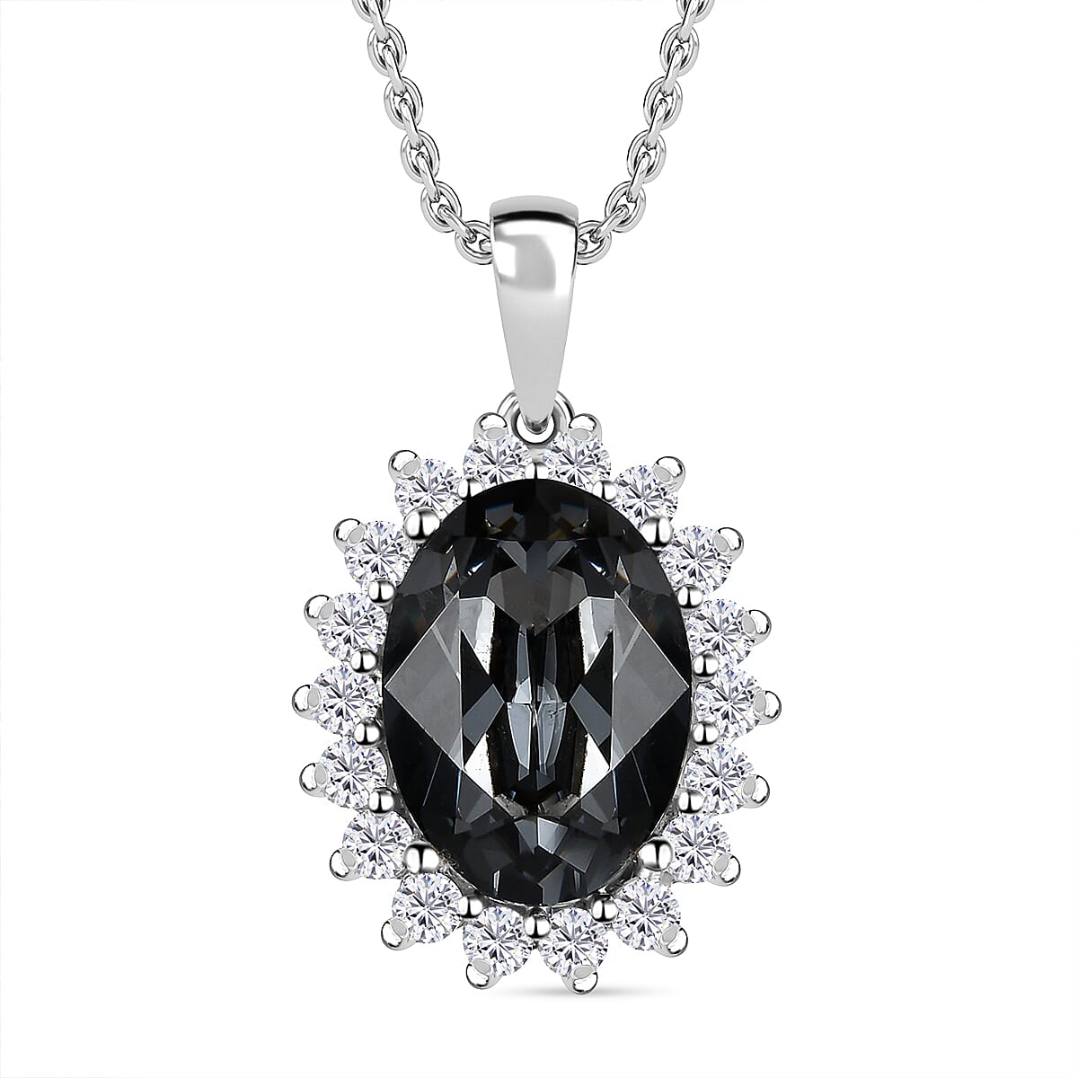 White Cubic Zirconia, Silver Night Finest Crystal Pendant with Chain (Size 20) in Platinum Overlay Sterling Silver 5.40 ct 6.300 Ct.