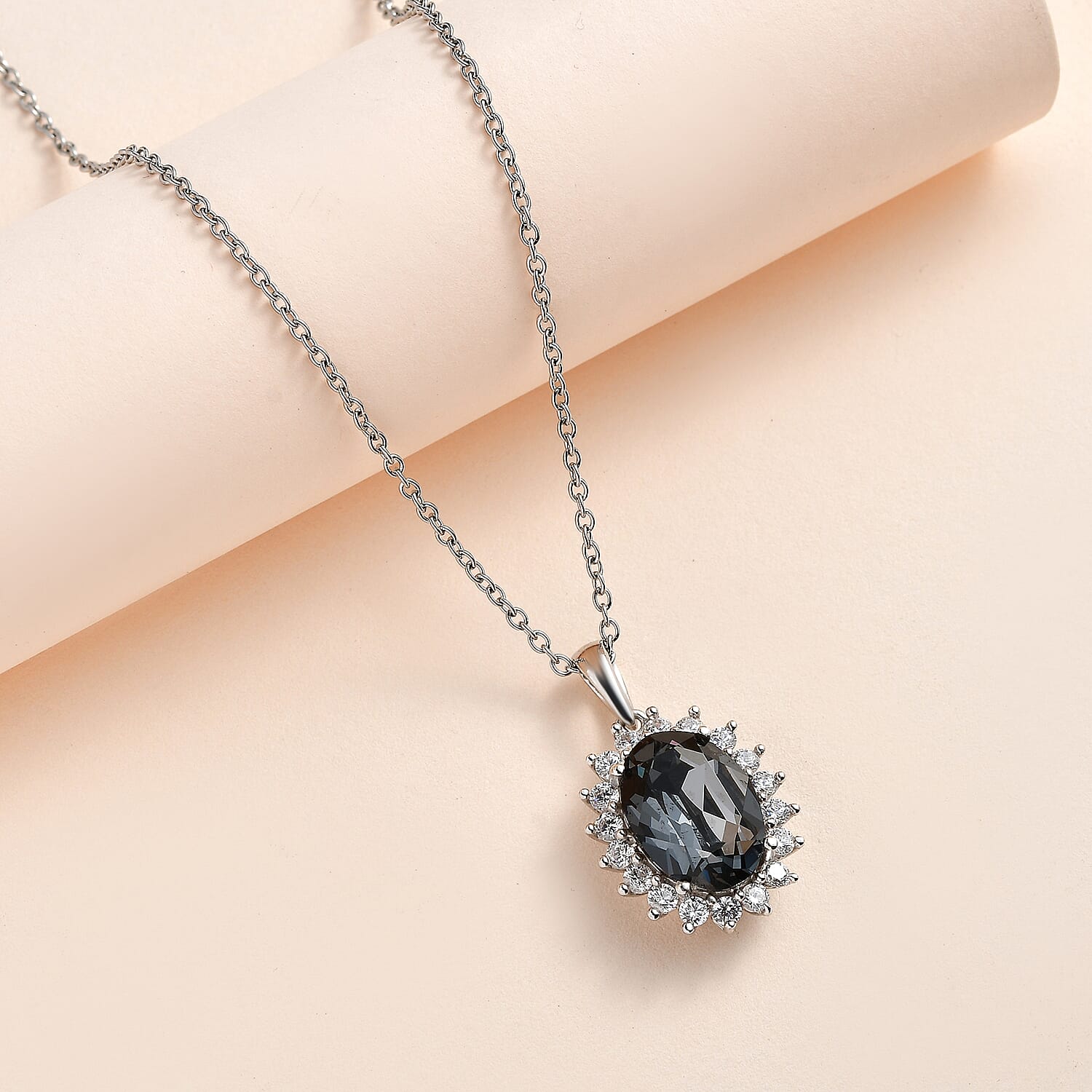 White Cubic Zirconia, Silver Night Finest Crystal Pendant with Chain (Size 20) in Platinum Overlay Sterling Silver 5.40 ct 6.300 Ct.