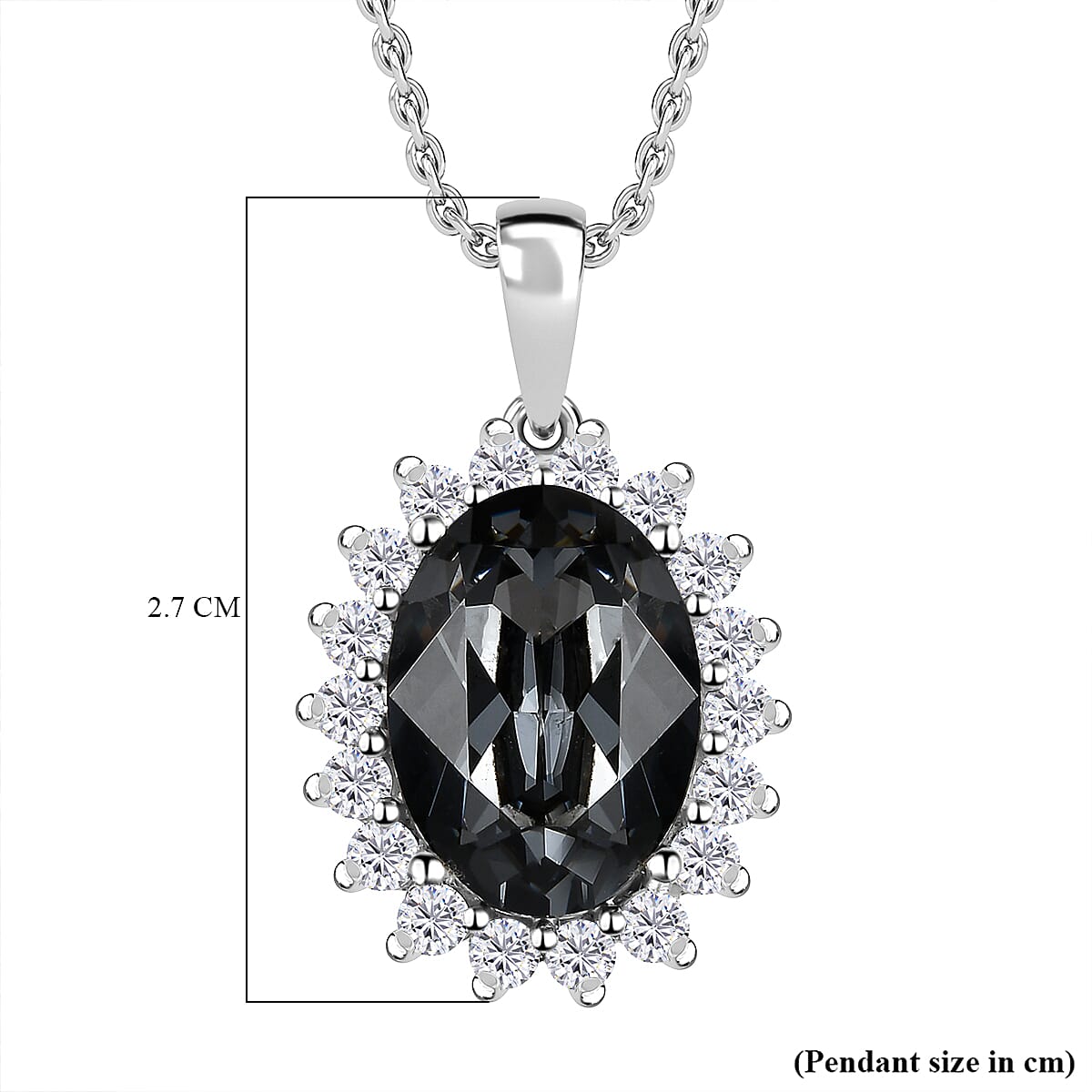 White Cubic Zirconia, Silver Night Finest Crystal Pendant with Chain (Size 20) in Platinum Overlay Sterling Silver 5.40 ct 6.300 Ct.