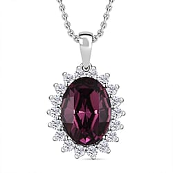 Siam Colour Austrian Crystal Platinum Overlay Sterling Silver Halo Pendant with Chain (Size 20) 6.30 Ct, Silver Wt. 5.43 Gms