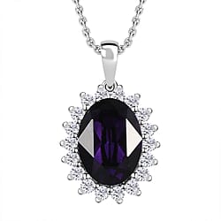 Siam Colour Austrian Crystal Platinum Overlay Sterling Silver Halo Pendant with Chain (Size 20) 6.30 Ct, Silver Wt. 5.43 Gms
