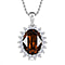 White Cubic Zirconia & Smoked Topaz Finest Austrian Crystal Platinum Overlay Sterling Silver Halo Pendant with Stainless Steel Chain (Size 20)
