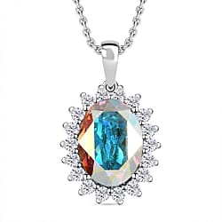 Siam Colour Austrian Crystal Platinum Overlay Sterling Silver Halo Pendant with Chain (Size 20) 6.30 Ct, Silver Wt. 5.43 Gms