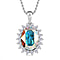 White Cubic Zirconia & AB Finest Austrian Crystal Platinum Overlay Sterling Silver Halo Pendant with Stainless Steel Chain (Size 20)