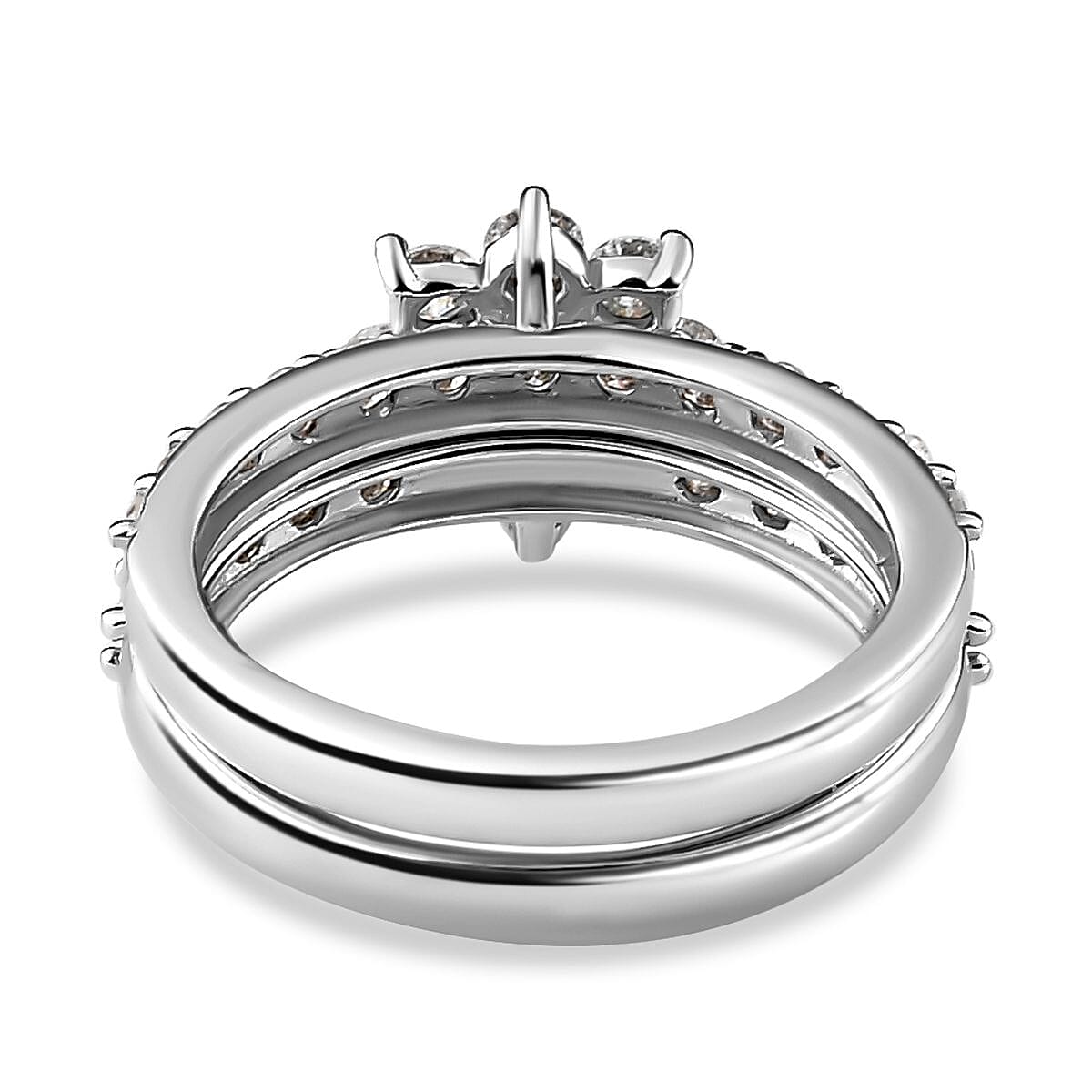 Set of 2 - Moissanite Floral Ring in Platinum Overlay Sterling Silver 1.33 Ct.