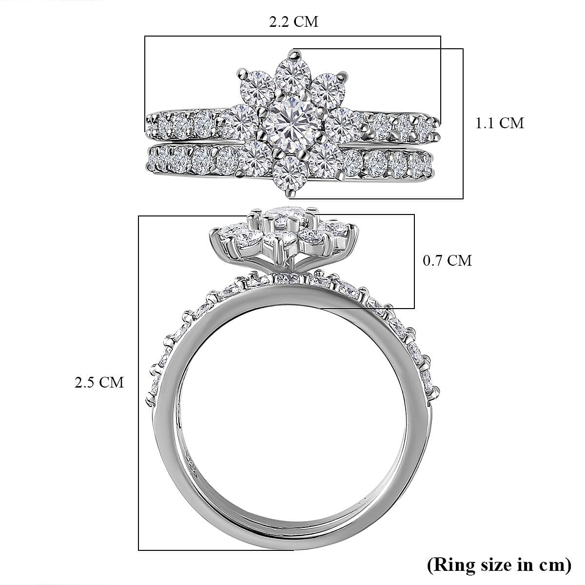 Set of 2 - Moissanite Floral Ring in Platinum Overlay Sterling Silver 1.33 Ct.
