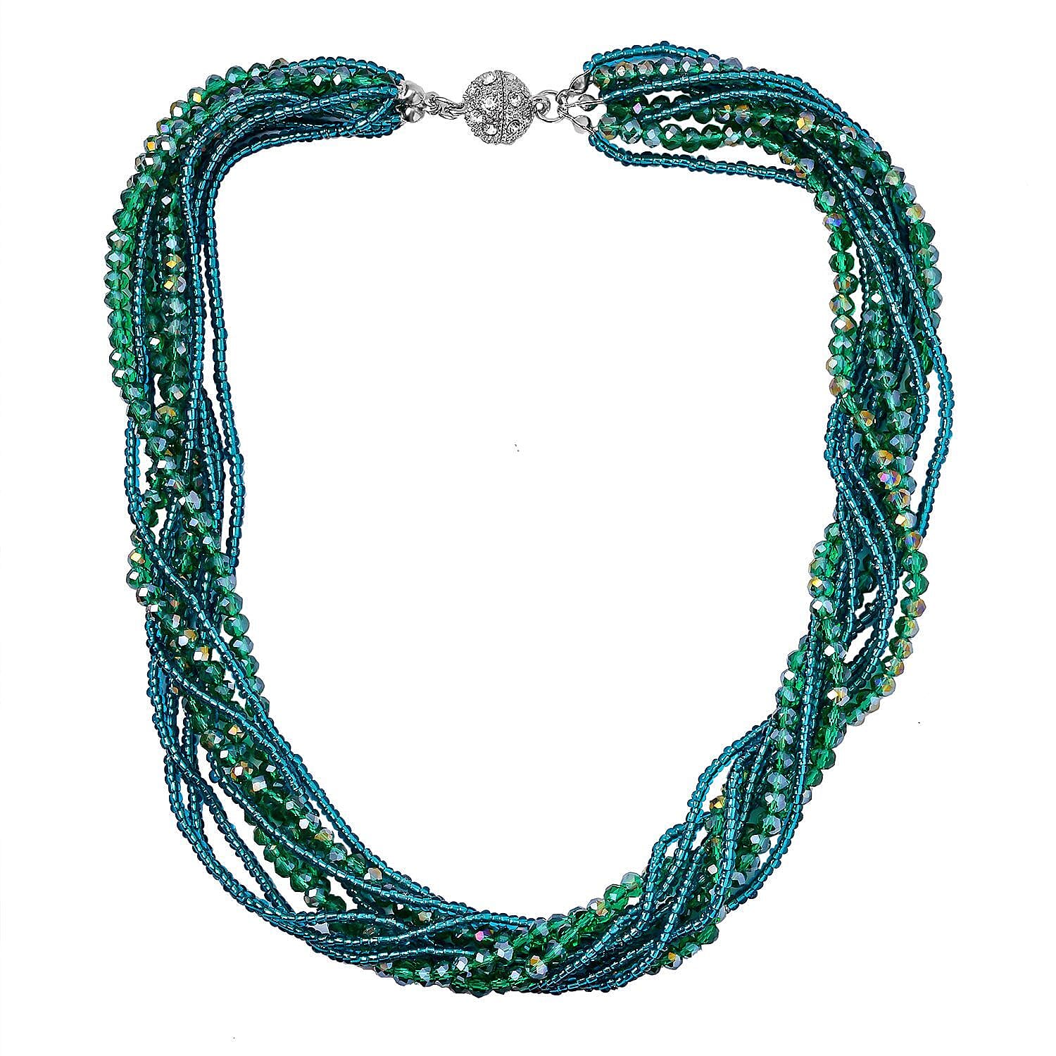 3 Piece Set - White Crystal, Green Crystal Necklace and Earring 0.05ct 0.050 Ct.