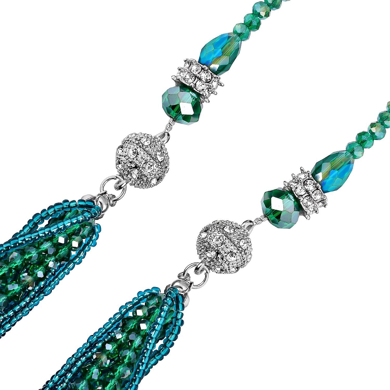 3 Piece Set - White Crystal, Green Crystal Necklace and Earring 0.05ct 0.050 Ct.