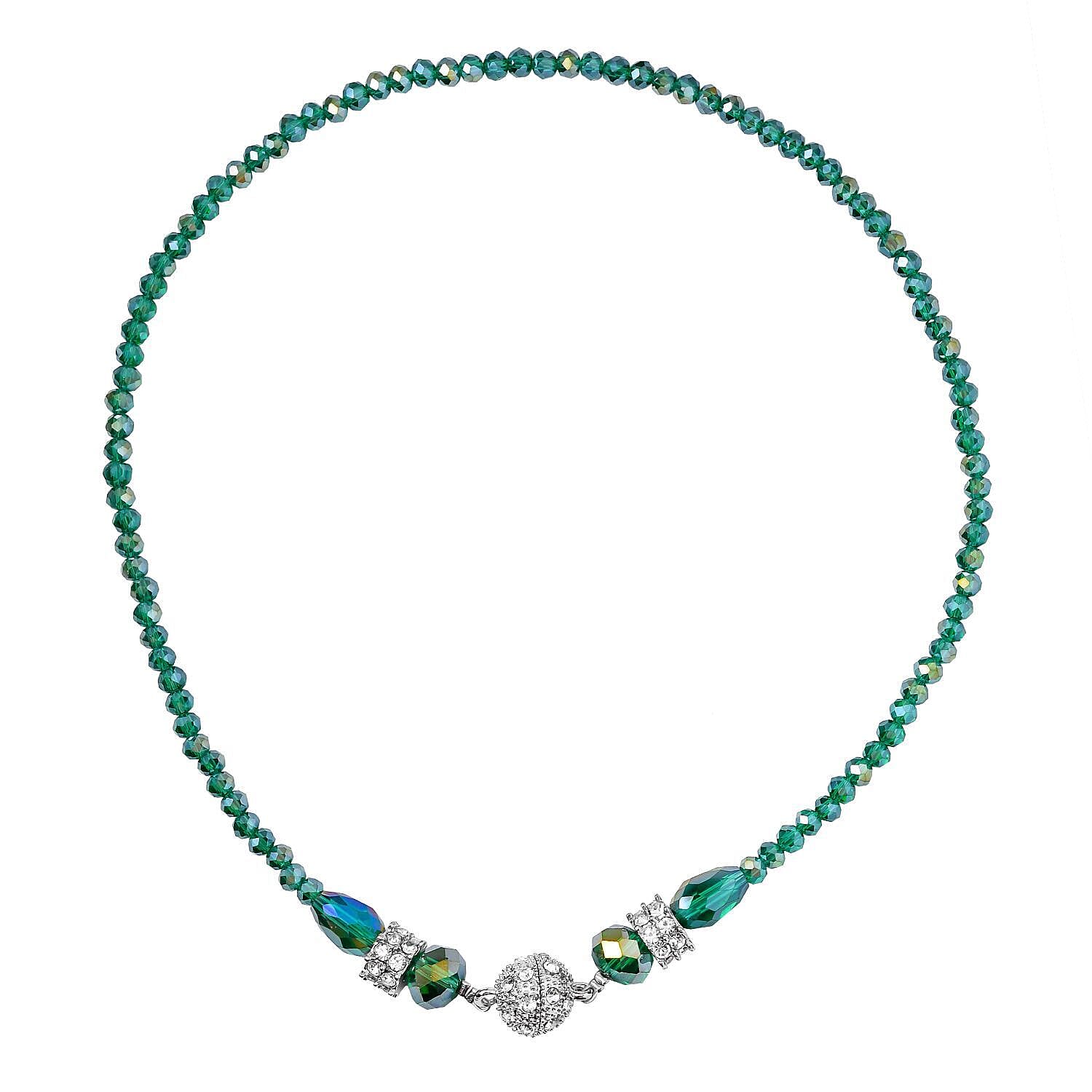 3 Piece Set - White Crystal, Green Crystal Necklace and Earring 0.05ct 0.050 Ct.