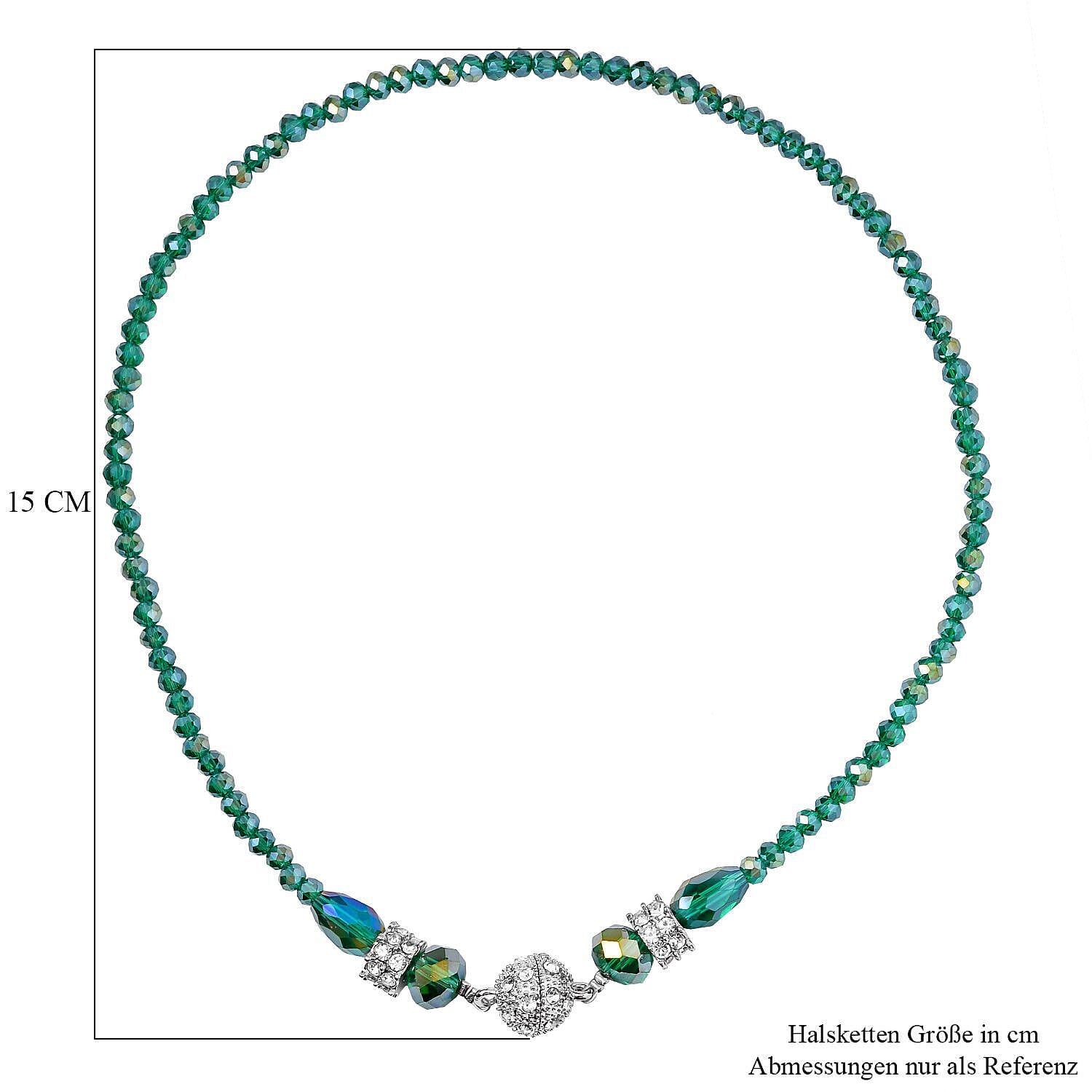 3 Piece Set - White Crystal, Green Crystal Necklace and Earring 0.05ct 0.050 Ct.