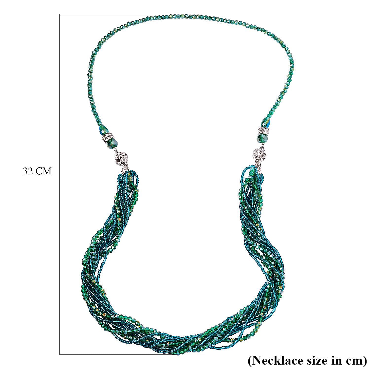 3 Piece Set - White Crystal, Green Crystal Necklace and Earring 0.05ct 0.050 Ct.