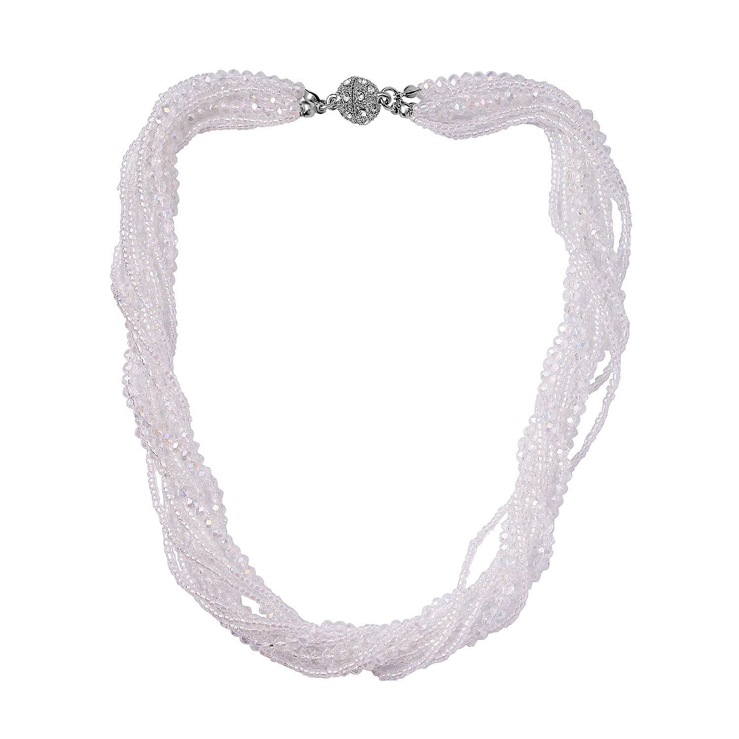 3 Piece Set - White Austrian Crystal Necklace (Size 18 & 16) and Earrings