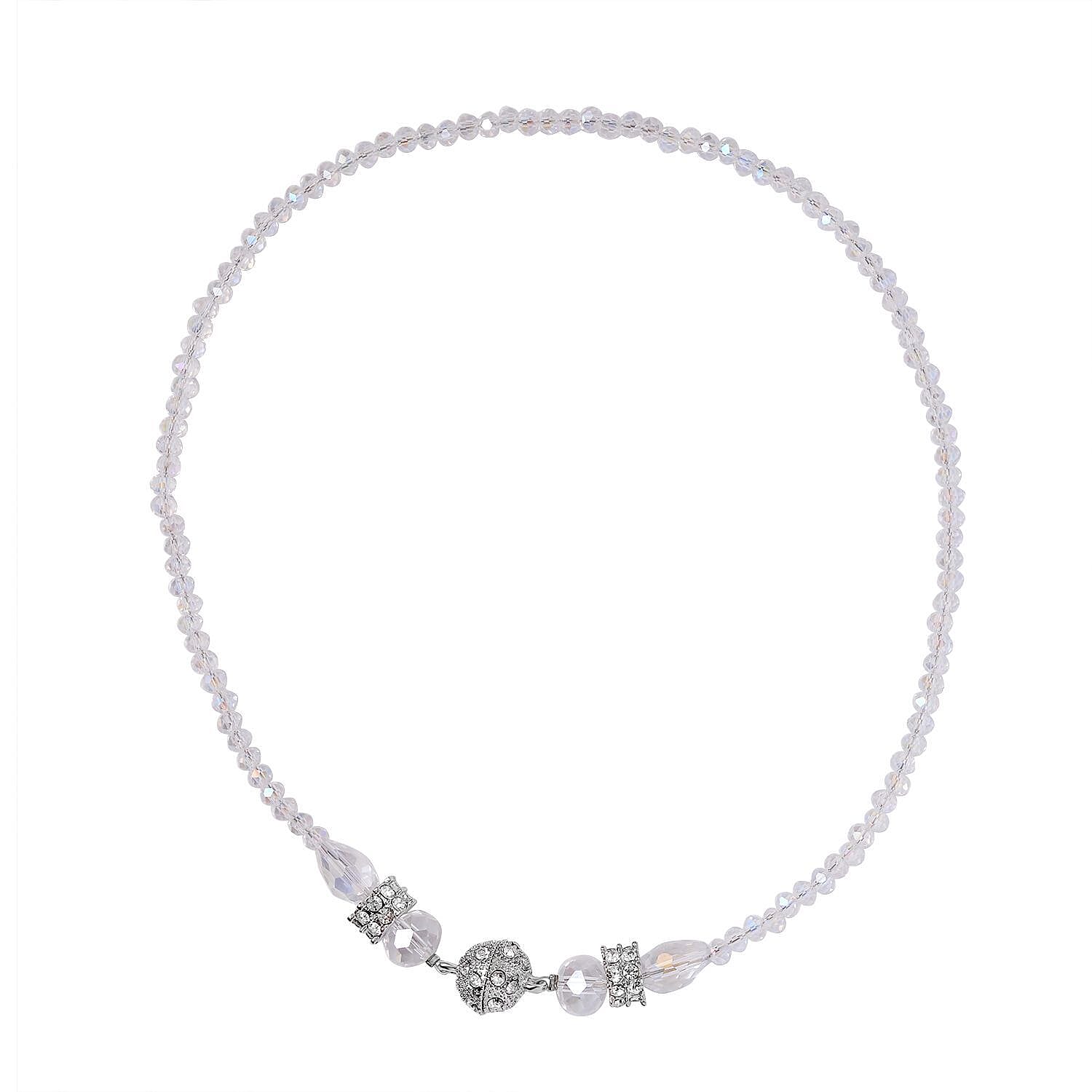 3 Piece Set - White Austrian Crystal Necklace (Size 18 & 16) and Earrings