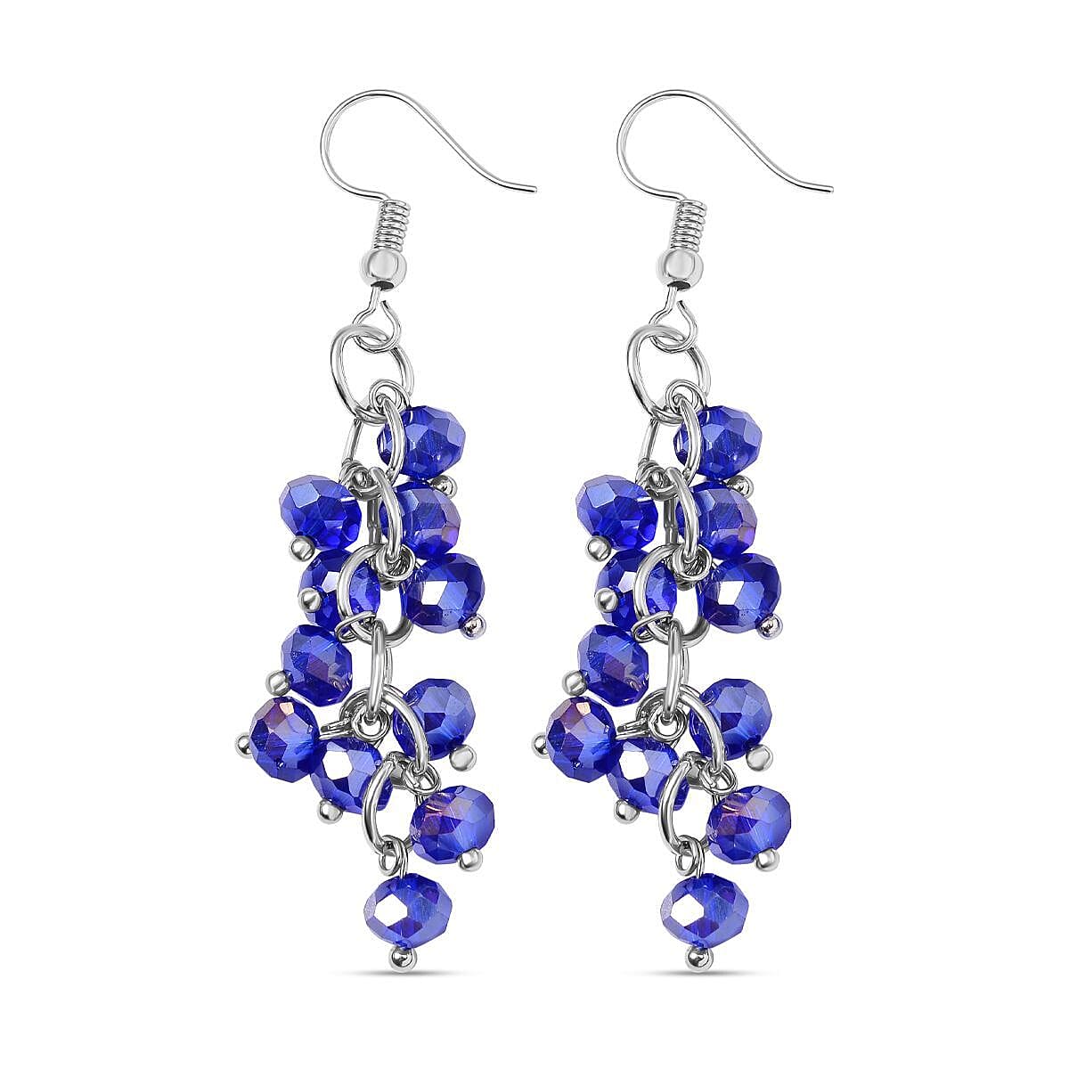 3 Piece Set - White & Blue Austrian Crystal Necklace (Size 18 & 16) and Earrings