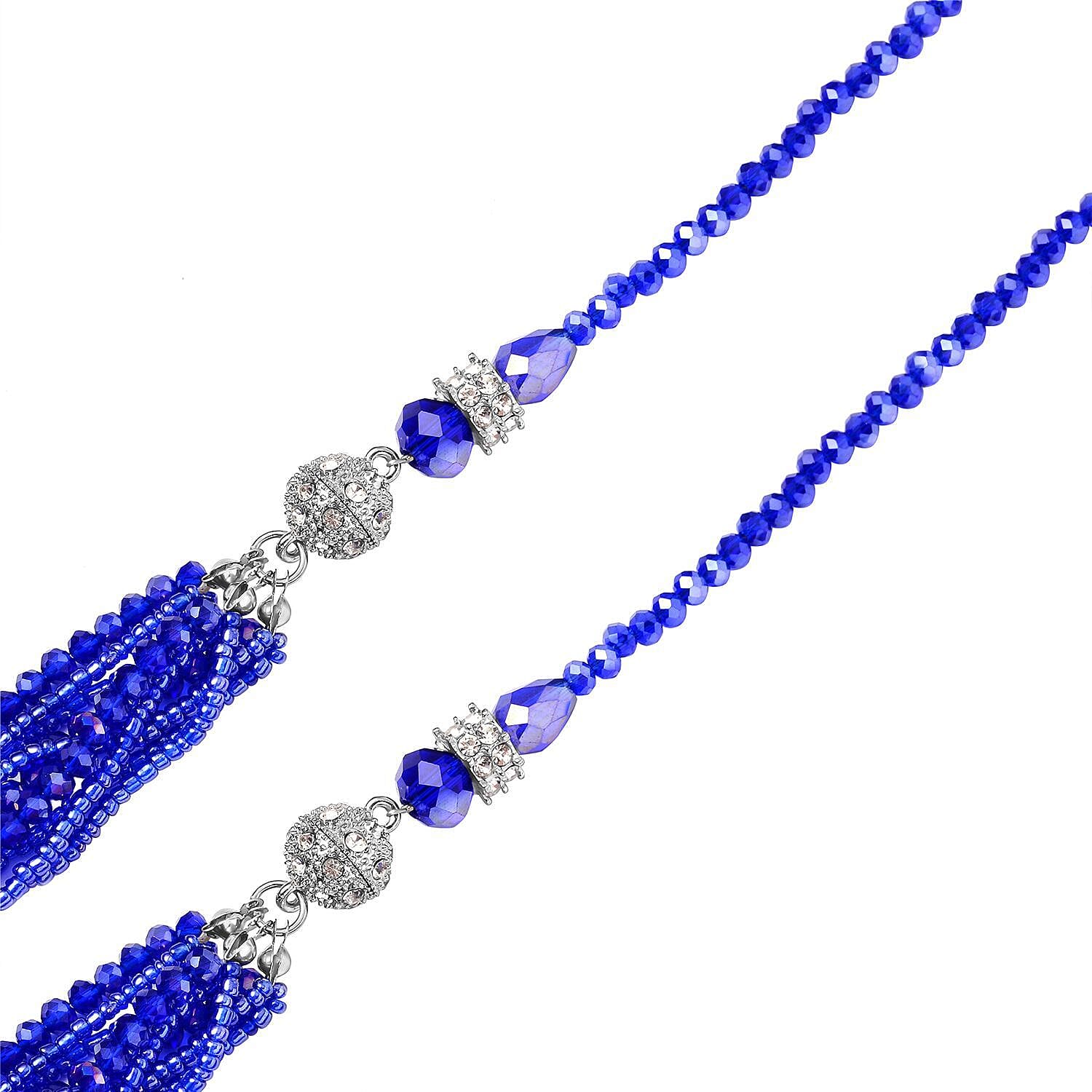 3 Piece Set - White & Blue Austrian Crystal Necklace (Size 18 & 16) and Earrings