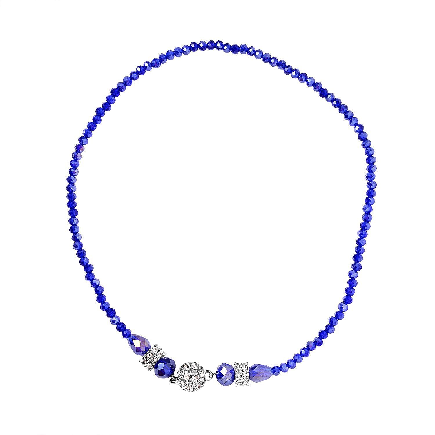 3 Piece Set - White & Blue Austrian Crystal Necklace (Size 18 & 16) and Earrings