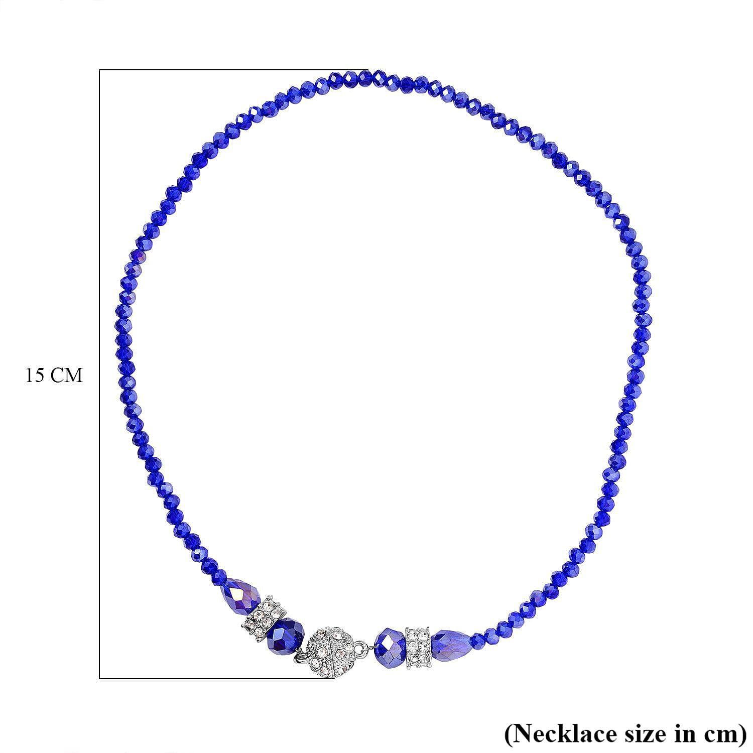 3 Piece Set - White & Blue Austrian Crystal Necklace (Size 18 & 16) and Earrings