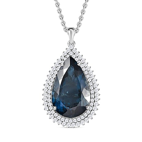London Blue Topaz & Natural Zircon Drop Pendant with Chain (Size 20) in Platinum Overlay Sterling Silver 25.85 Ct, Silver Wt. 6.38 Gms London Blue Topaz & Natural Zircon Drop Pendant with Chain (Size 20) in Platinum Overlay Sterling Silver 25.85 Ct, Silver Wt. 6.38 Gms