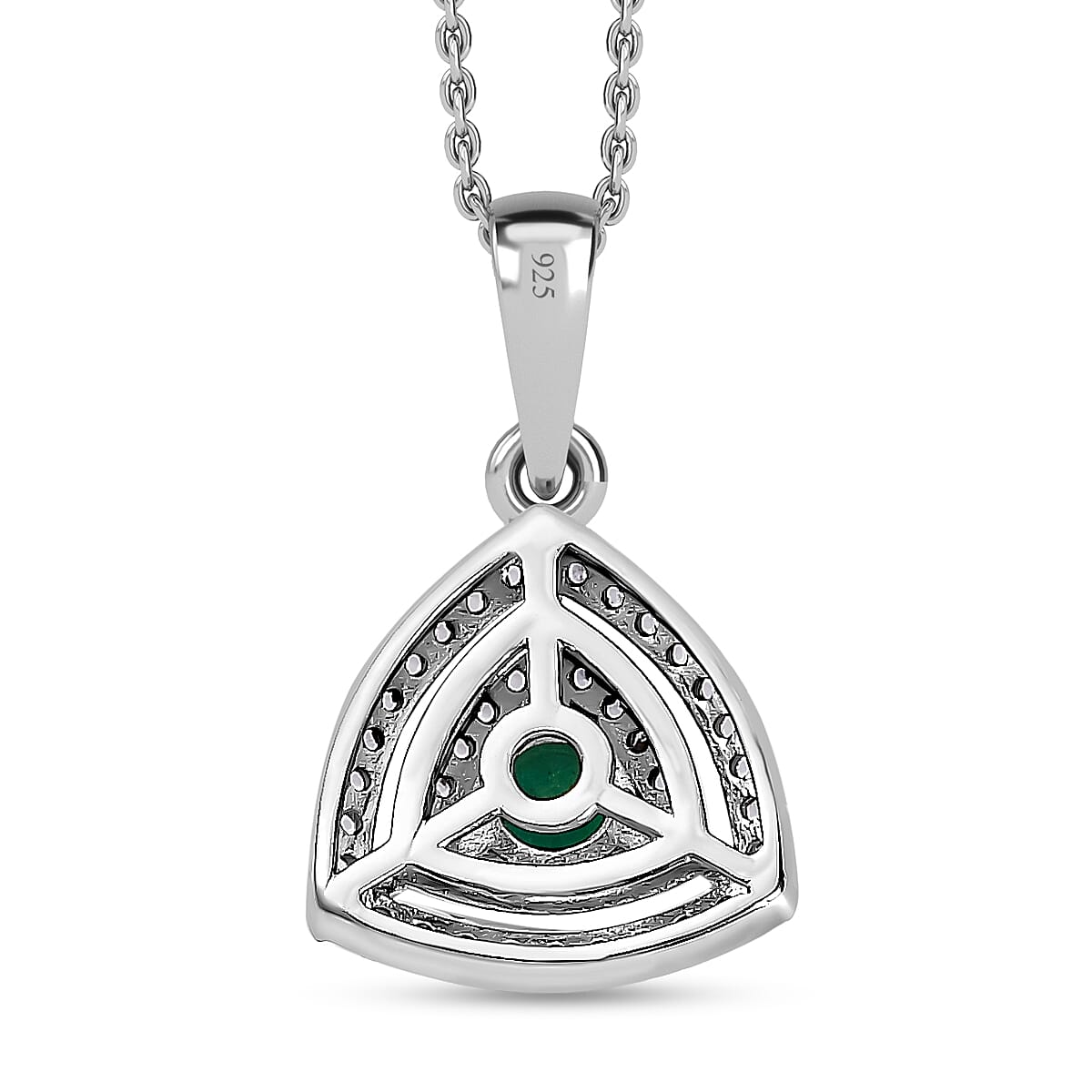 AAA Gemfields Emerald & Natural Zircon Pendant with Chain (Size 20) in Platinum Overlay Sterling Silver