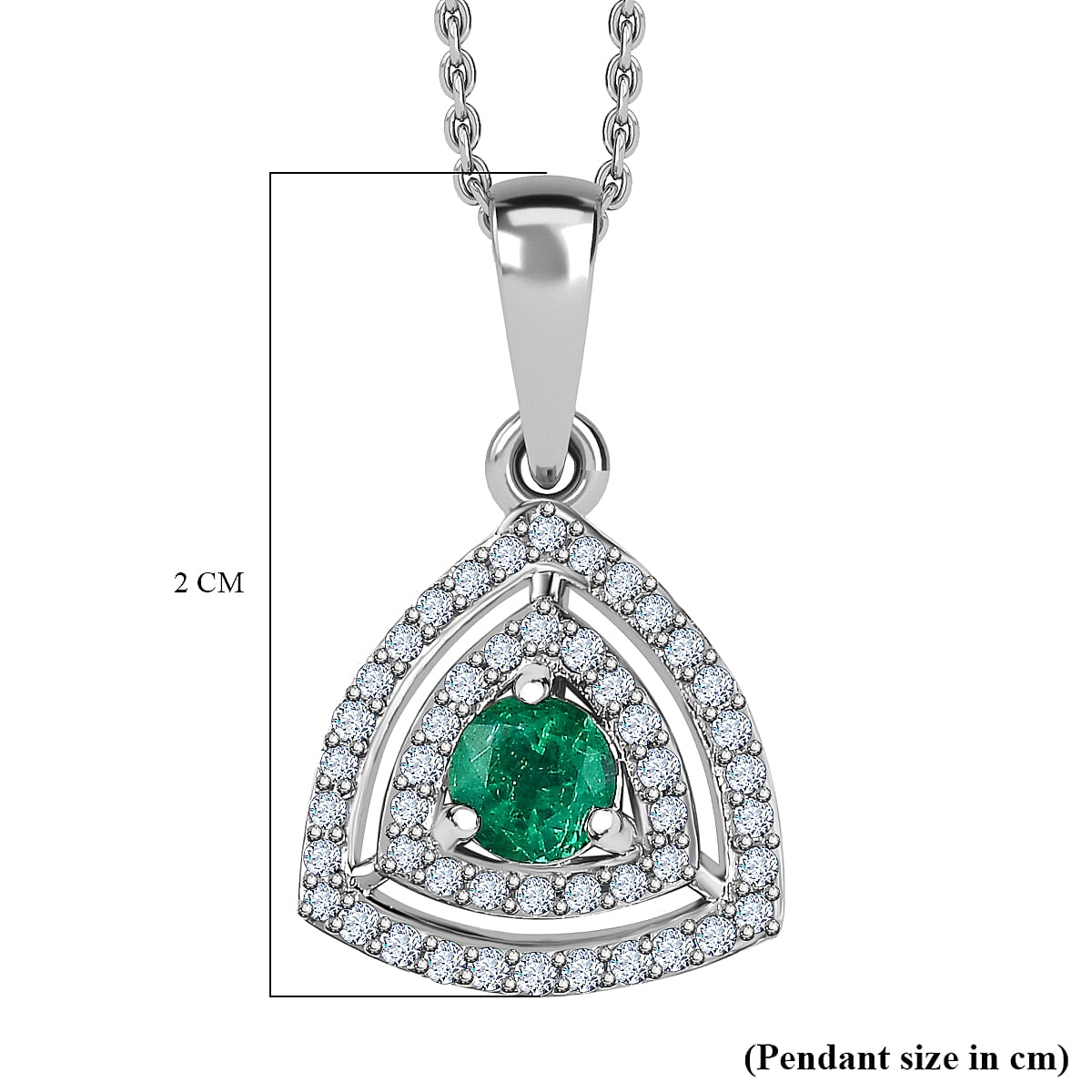 AAA Gemfields Emerald & Natural Zircon Pendant with Chain (Size 20) in Platinum Overlay Sterling Silver