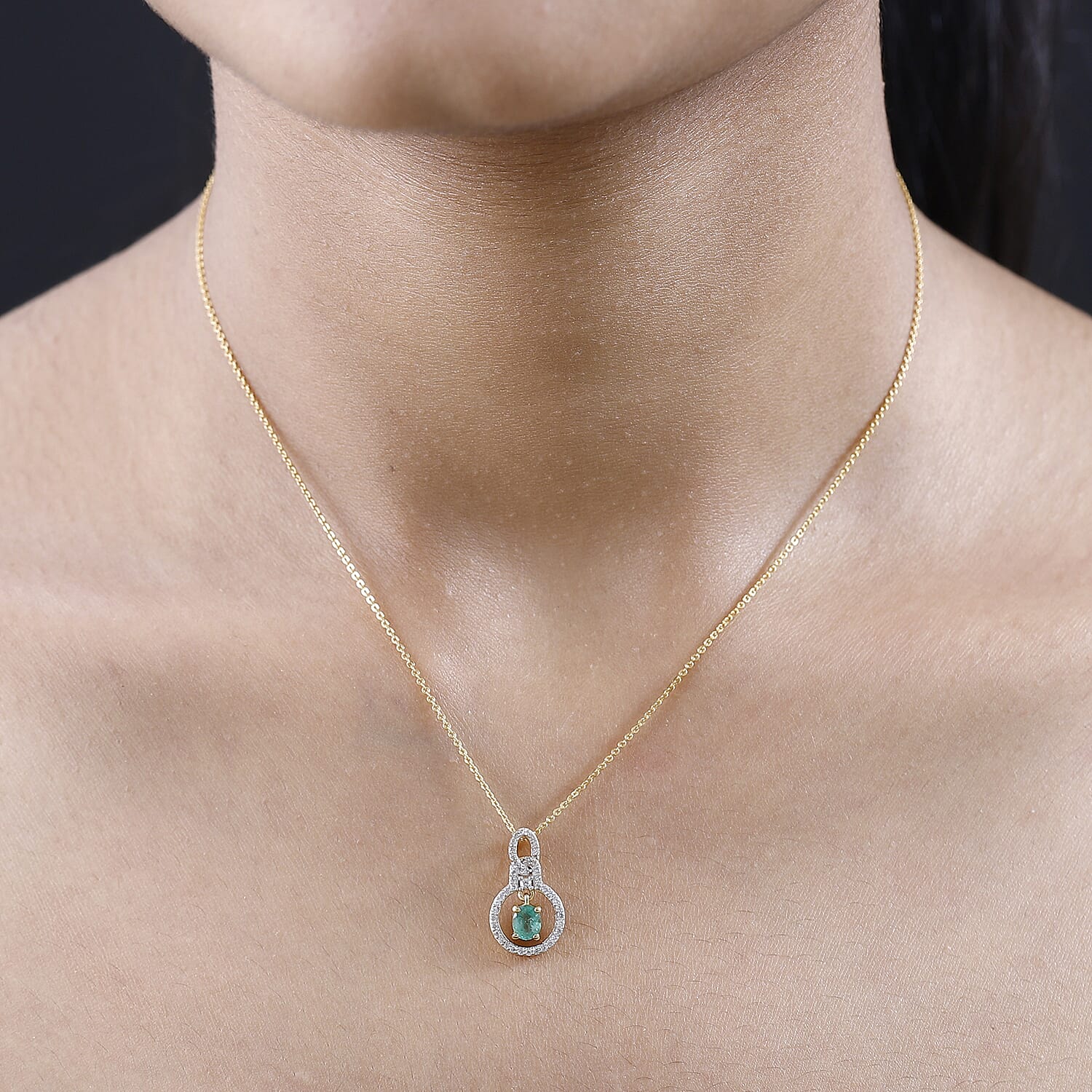 AAA Gemfields Emerald & Natural Zircon Pendant with Chain (Size 20) in 18K Yellow Gold Vermeil Plated Sterling Silver