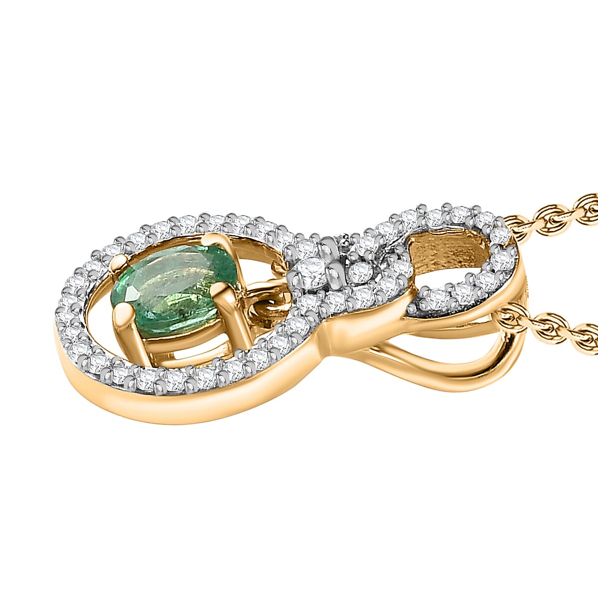 AAA Gemfields Emerald & Natural Zircon Pendant with Chain (Size 20) in 18K Yellow Gold Vermeil Plated Sterling Silver