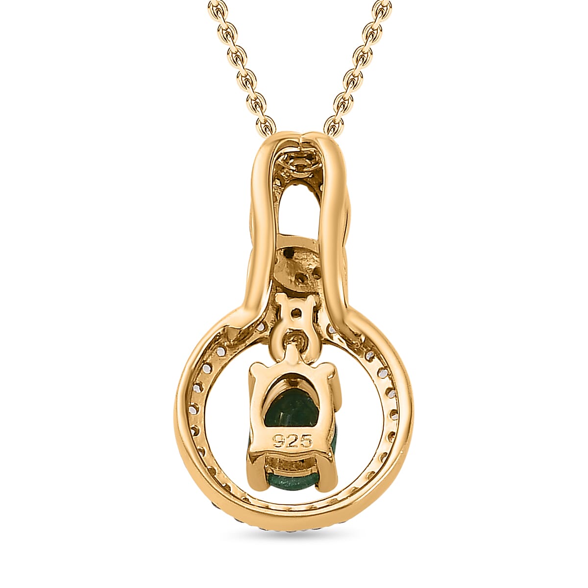 AAA Gemfields Emerald & Natural Zircon Pendant with Chain (Size 20) in 18K Yellow Gold Vermeil Plated Sterling Silver
