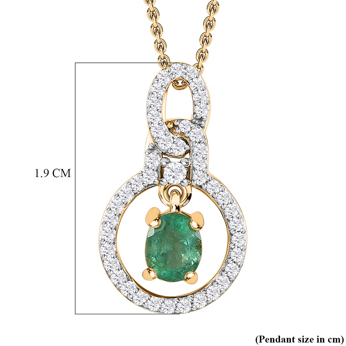 AAA Gemfields Emerald & Natural Zircon Pendant with Chain (Size 20) in 18K Yellow Gold Vermeil Plated Sterling Silver